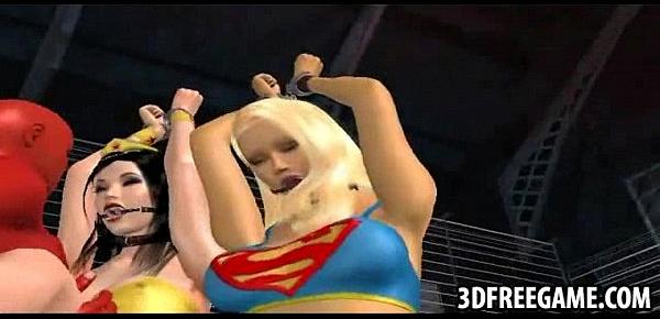  Two 3D superhero babes are getting fucked by a redman